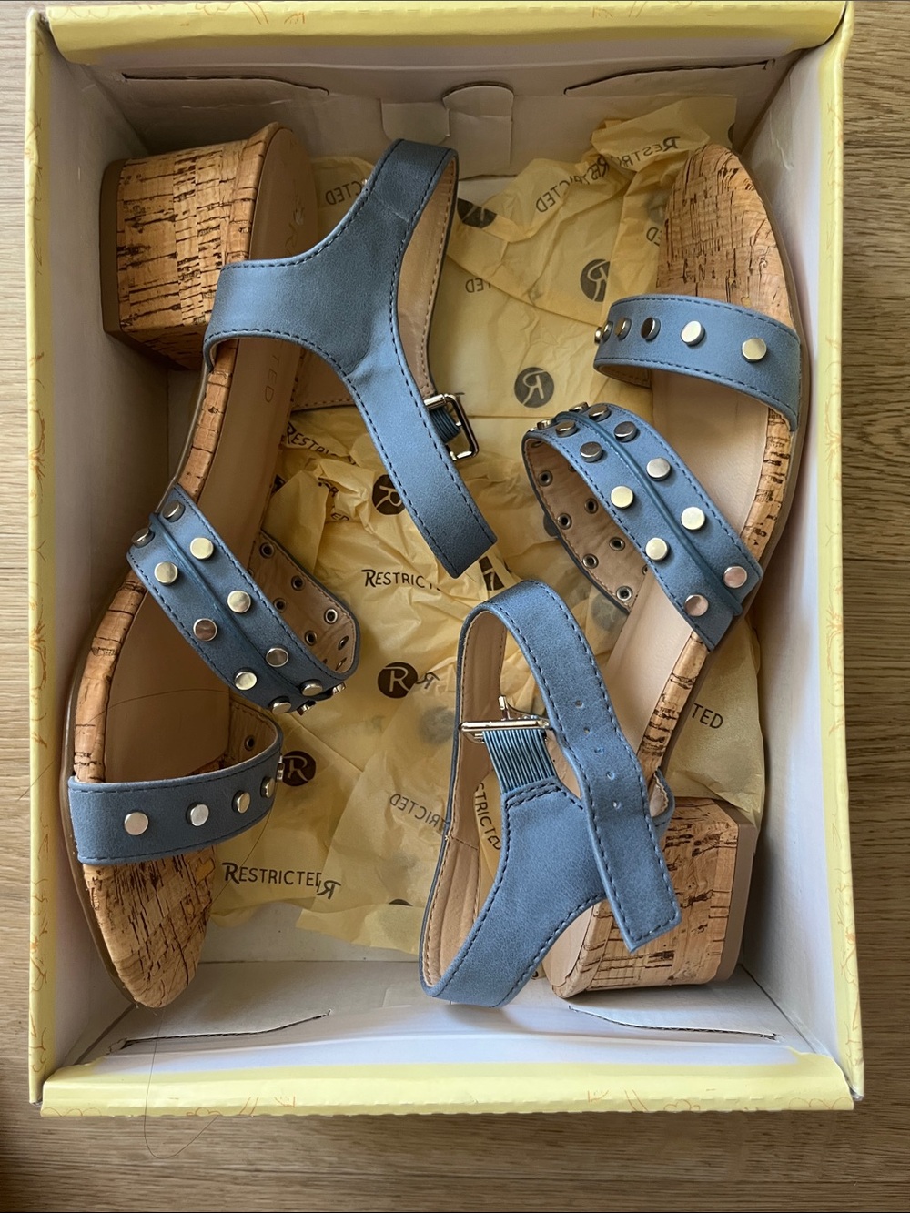 Restricted Blue Studded Women’s Ankle-Strap Sandals